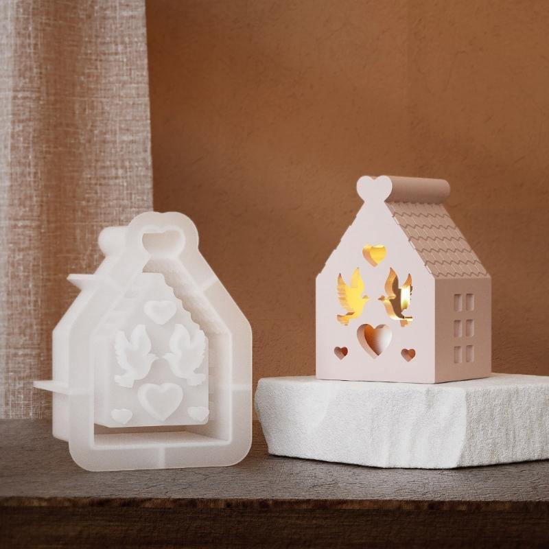 Silicone Molds for Creating Candle Stand and Night Light Tealight Holder Mold Hollow Out House Night Light Ornament Mold