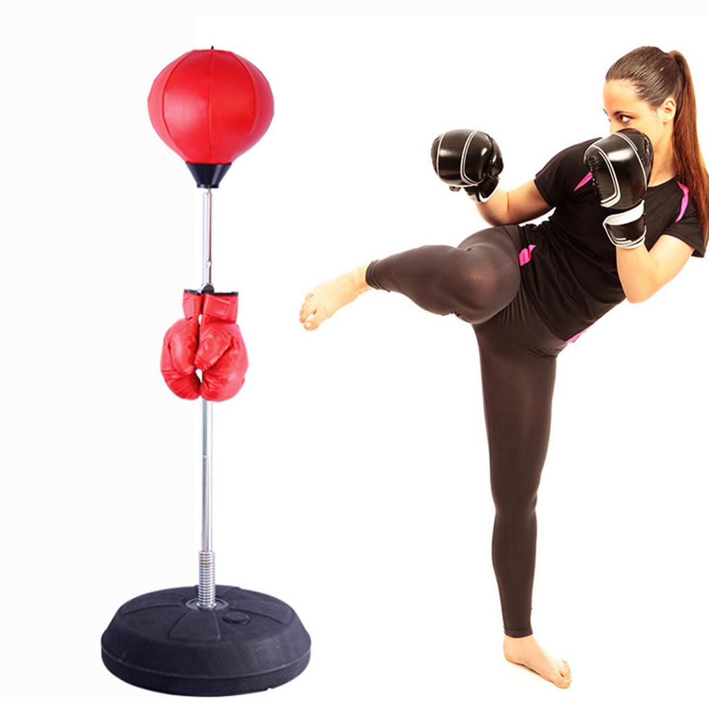 Punching Bag with Stand Gloves Boxing Punching Bag Adjustable Vertical Boxing Ball for Kids Adults Exercise Fitness