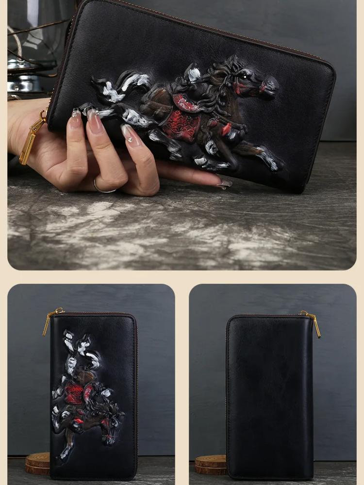 Johnature Genuine Leather Long Wallet Vintage Large Capacity Multi Card Animal Pattern Hand Purse