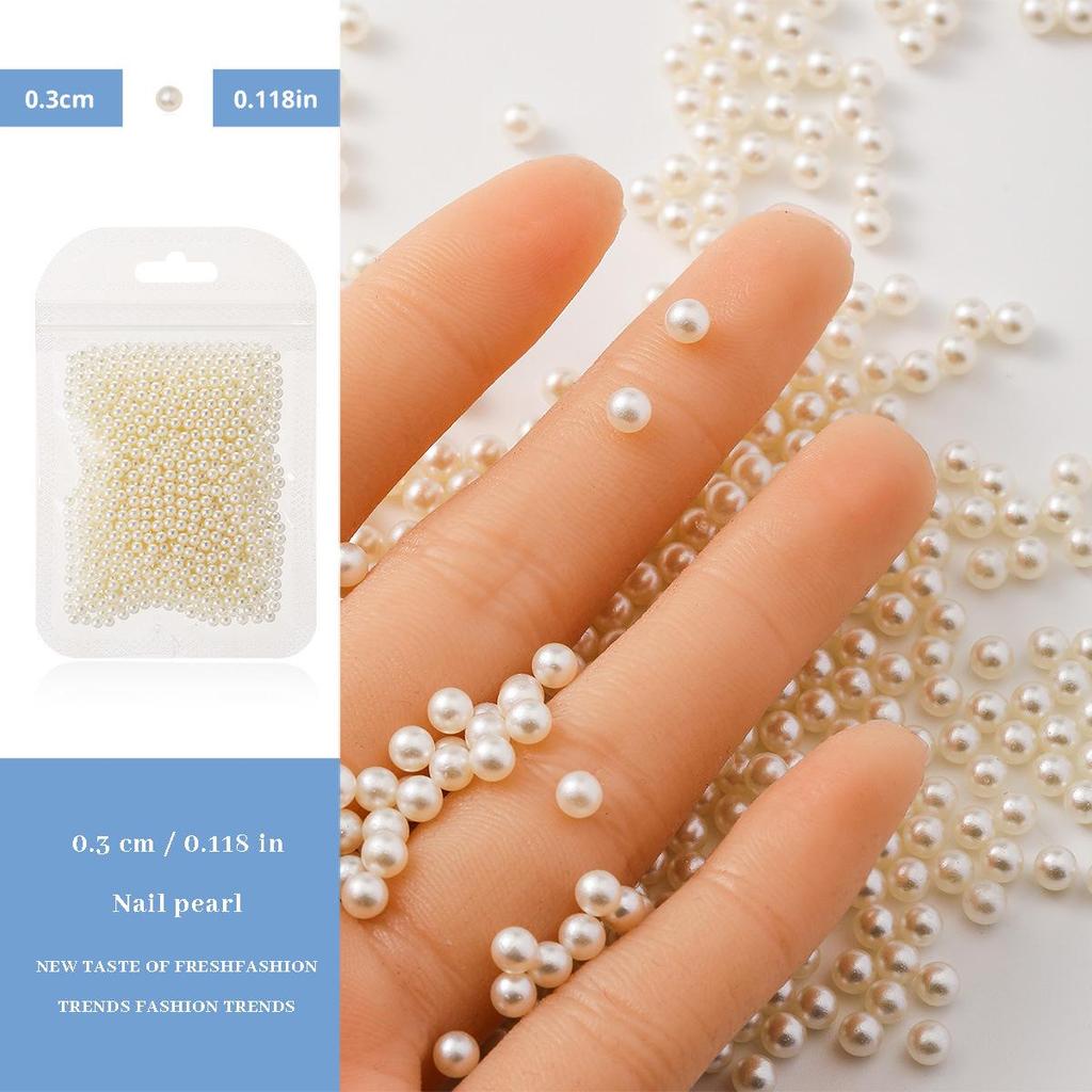 3D High-Gloss Beige Round Nail Art Pearls - No Hole, Multiple Sizes, Non-Peeling