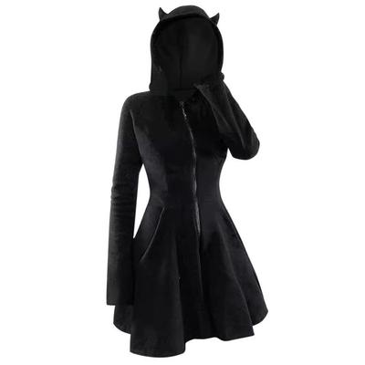 Gothic Style Cat Ear Velvet Hooded Dress - Slim Fit, Plus Size Available