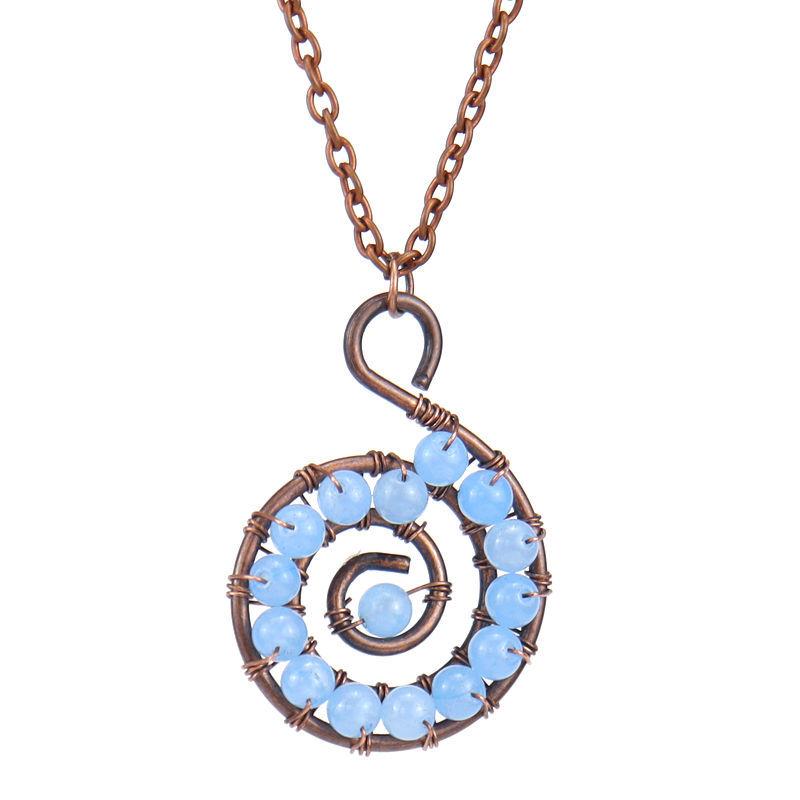 Vintage Handmade Wrapped Natural Crystal Bead Spiral Necklace Crystal Stone Conch Pendant N107 океан синий