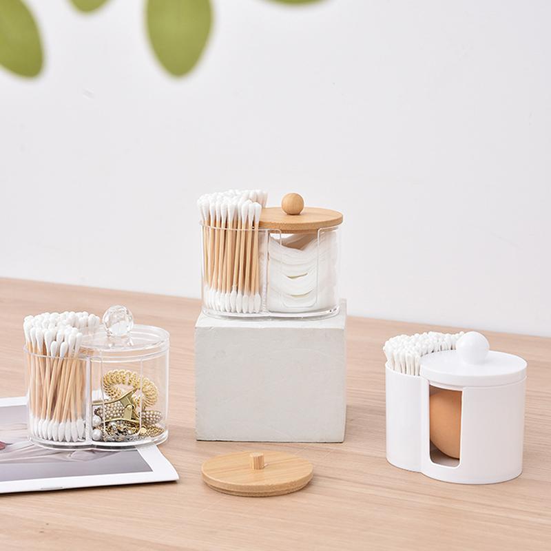 Transparent Bathroom Storage Container Qtip Holder With Dual Compartments - Clear Cotton Swab And Cotton Balls Organizer -