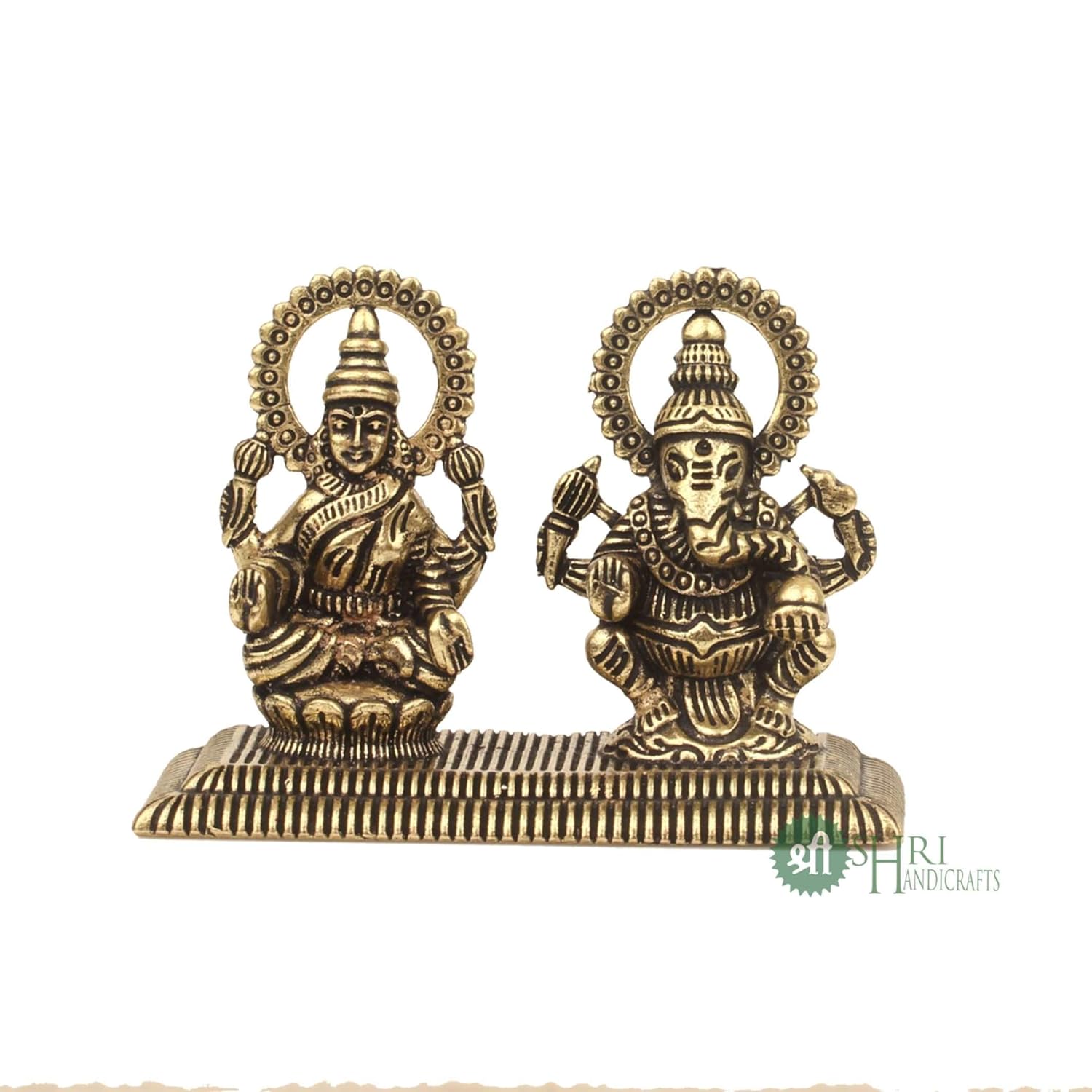 

Laxmi Ganesh Idol, Hindu God Statue, Religious Murti, Brass, Gold, Size - Small