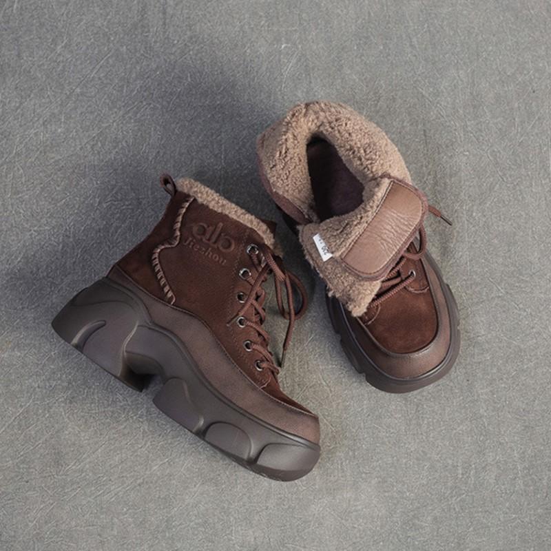 Johnature Plush Warm Genuine Leather Commuting Short Boots Retro Thick Soled Women's Shoes