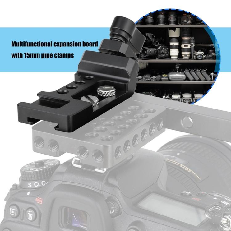 1 Set Photography Expansion Board 15mm Tube Clamp Mount Aluminum Alloy Accessory Mount Camera Gear with Screw Black