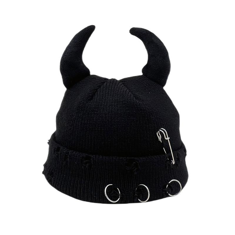 Little Devil Ears Autumn/Winter Knitted Hat Woolen Hat Men and Women Landlord Hat Broken Hole Decorative Guapi Hat