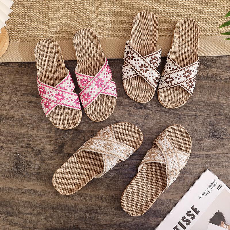 Linen Indoor Non-Slip Slippers for Men & Women - Thick Sole, Summer Comfort