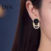 Earrings 1 Pair Ear Studs Multi-layer 3 Round Rings Black Circle Multilayer Gift Fashion Jewelry Sparkling Rhinestone Women for Daily Stud