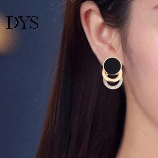 Earrings 1 Pair Ear Studs Multi-layer 3 Round Rings Black Circle Multilayer Gift Fashion Jewelry Sparkling Rhinestone Women for Daily Stud
