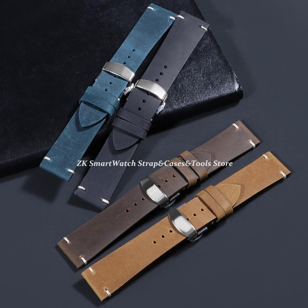 Vintage Cowhide Leather Strap Oil Wax Watch Bands Men Replacement Bracelet 18mm 20mm 22mm 24mm Wristband Belt Watch Accessories