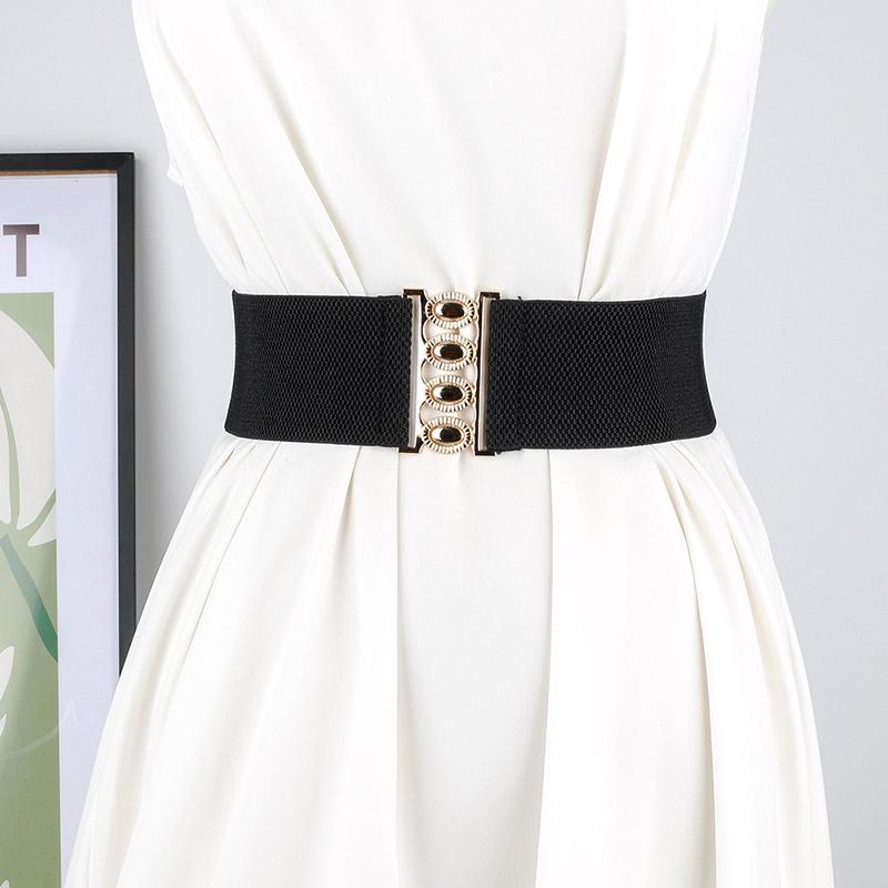 Women'S Wide Elastic Waist Belt  Simple Metal Buckle Waistband Corset Cinch Belt Dress Stretchy Belts