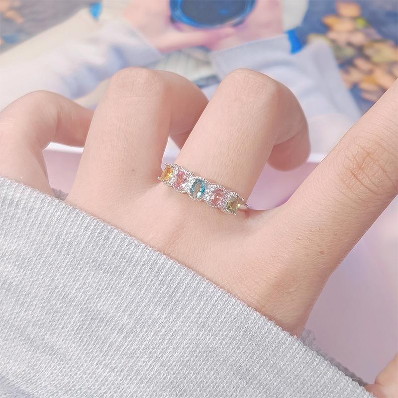 Color Treasure Earrings Natural Tourmaline Ring Women'S S925 Sterling Silver Gemstone Index Finger Ring Xiaohongshu Model