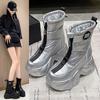 Winter Women's Fur Snow Boots Keep Warm Chunky Short Boots Outdoor Plush Mid-calf Shoes 10CM Platform Anti-skid Leather Sneakers