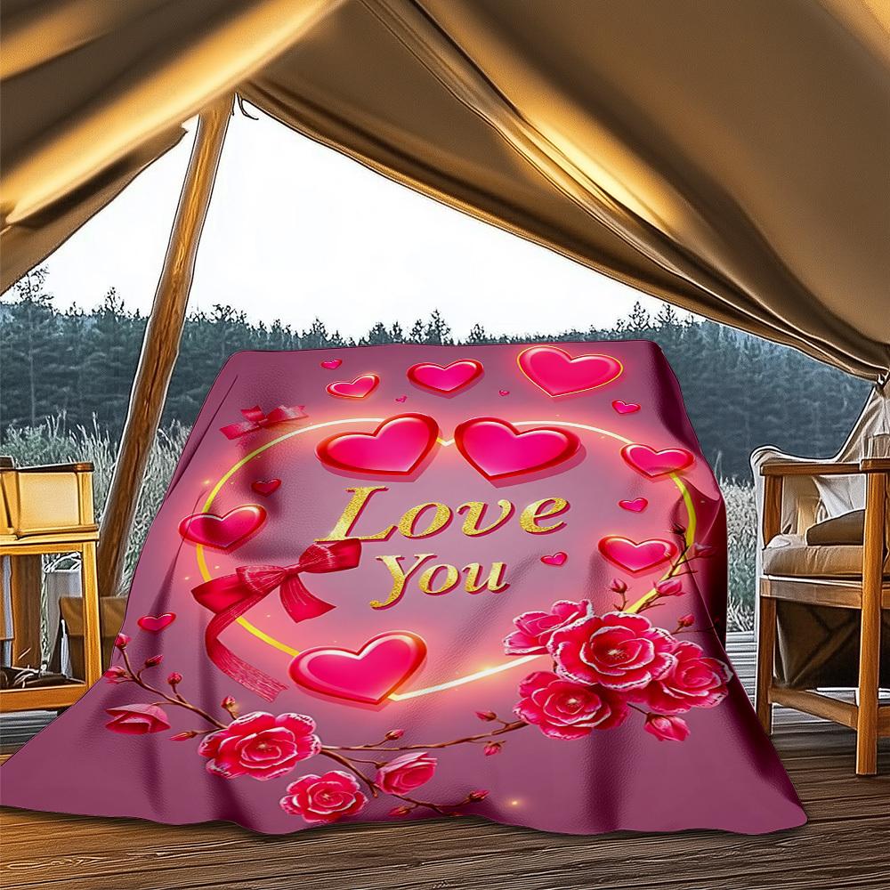 

1pc Love You Card Outdoor Blanket - Lightweight Flannel Throw For Travel, Camping, Livingroom, Couch, Chair yy251114251 75x90cm