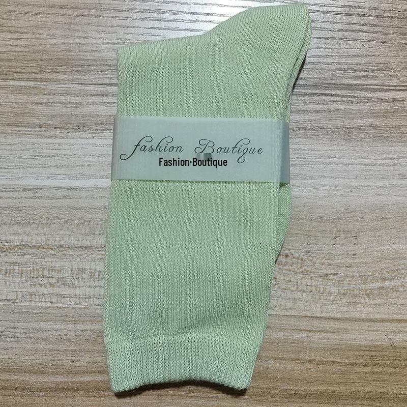Japanese Retro Women's Cotton Knee-High Socks with Two-Stripe Design, Color Block Style.