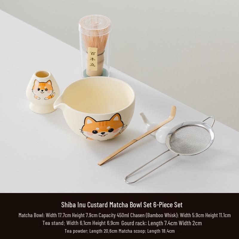 Japanese Song Dynasty Matcha Tea Ceremony Set: Ceramic Bowl, Cup, Bamboo Whisk, and Brush