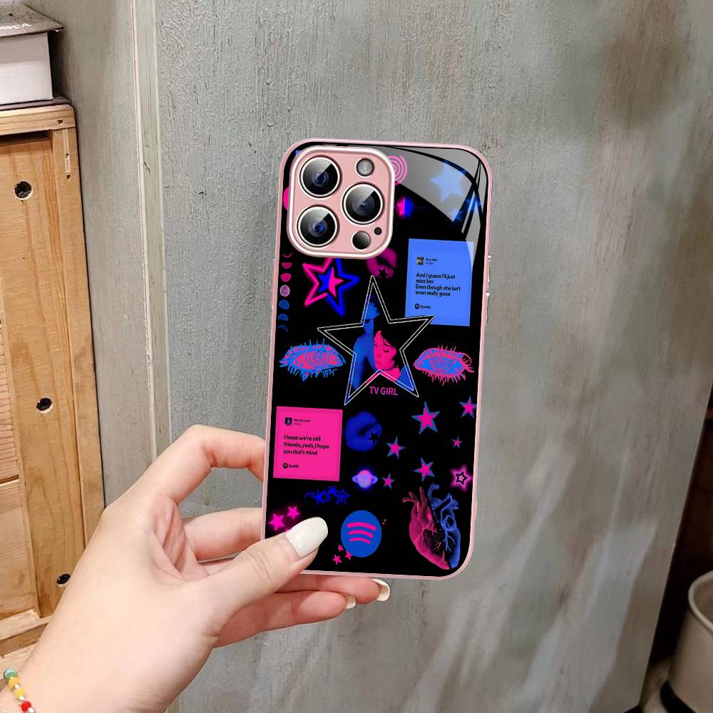 Pink Blue TV Girl For IPhone 14 13 12 Mini 11 Pro XS Max X XR 14 Plus Tempered Glass Cover