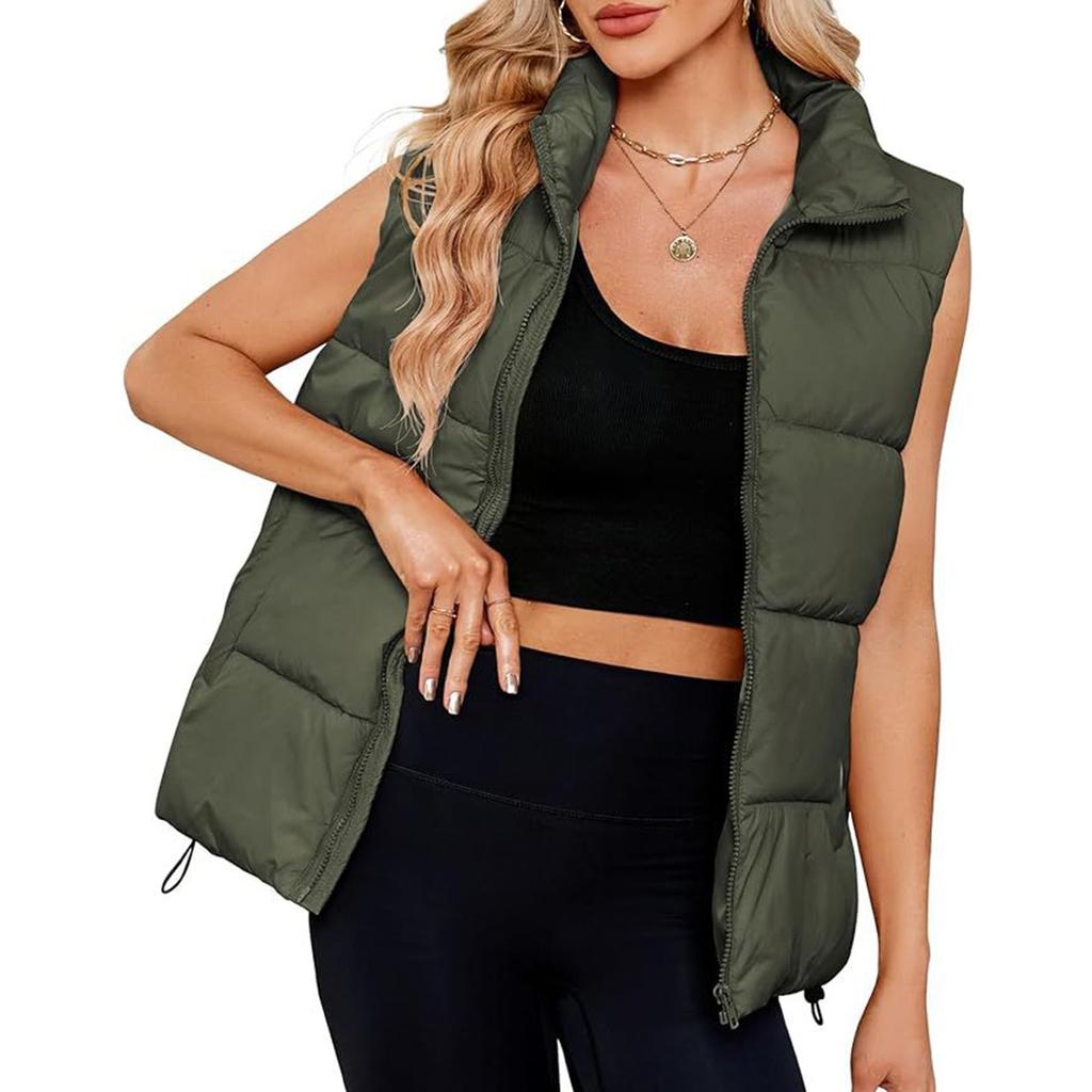Women's Fashion Standing Collar Sleeveless Cotton Jacket Zipper Thickened Vest Jacket