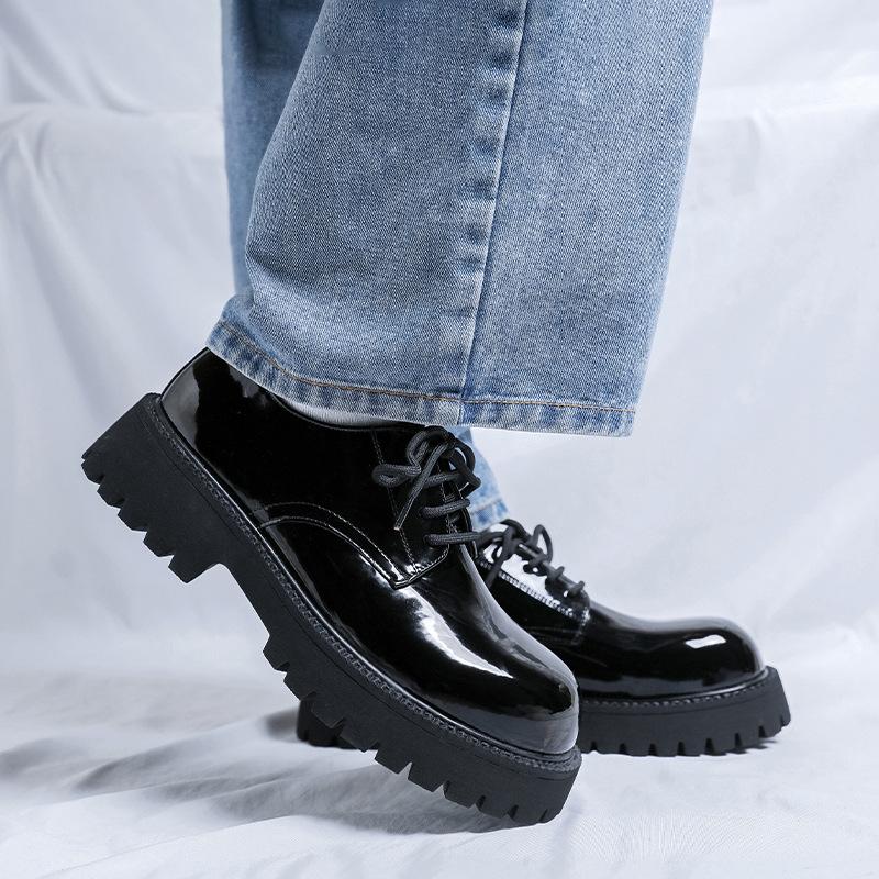 Leather shoes men's trendy shoes 2024 autumn new thick-soled big head Derby shoes black height increase versatile casual 9267-R