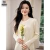 Women's Round Neck Knit Sweater with Slit Hem