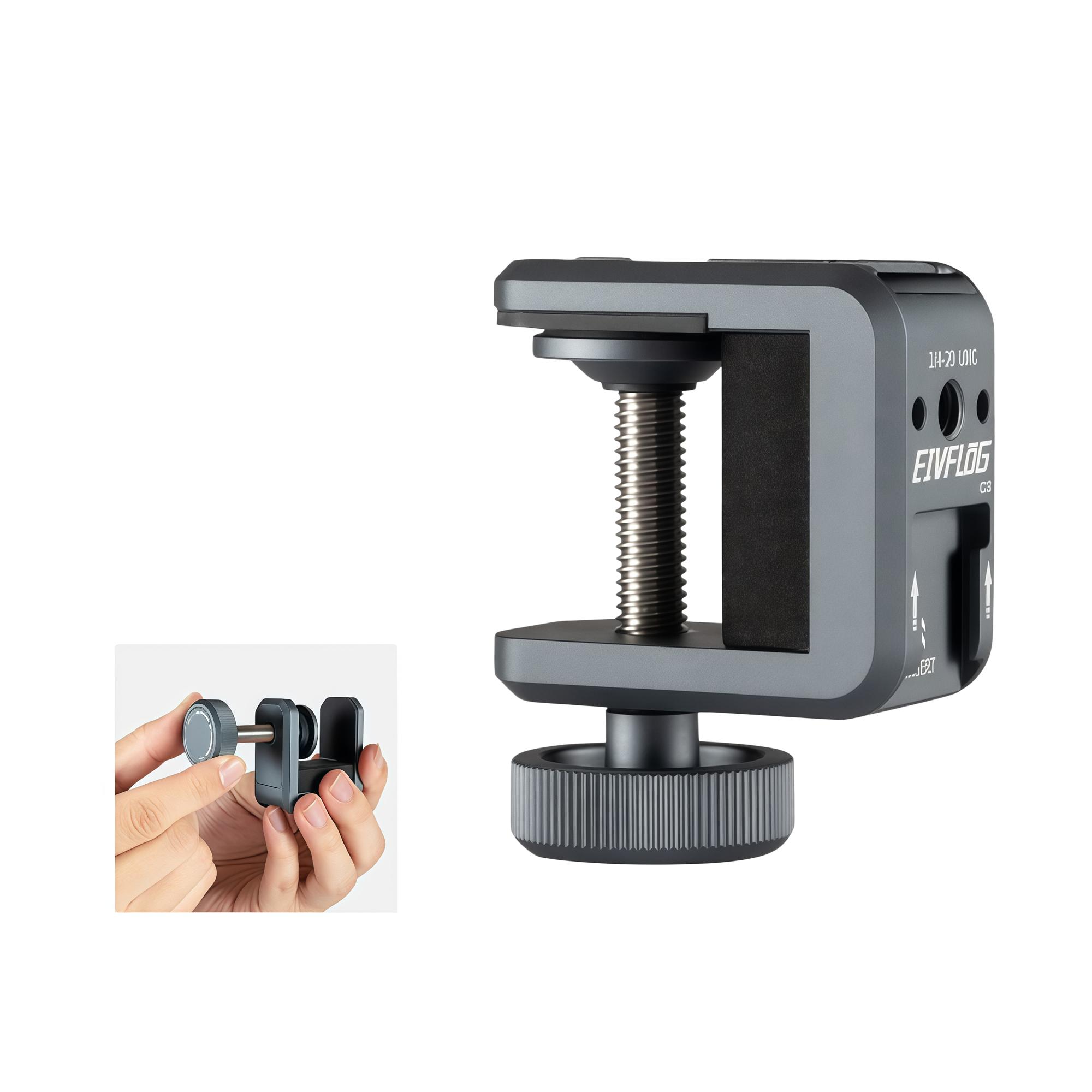 

Photography C Clamp, Adjustable Aluminum Alloy Clamp for Desktop Mount Holder Camera Hot Shoe with 1/4 Thread for DSLR Camera C25-Silver