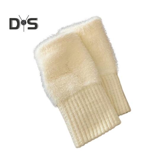 1 Pair Women Winter Gloves Half-finger Thick Plush Elastic Warm Heat Retention Non-slip Windproof Wrist Protection Cycling Riding Mittens