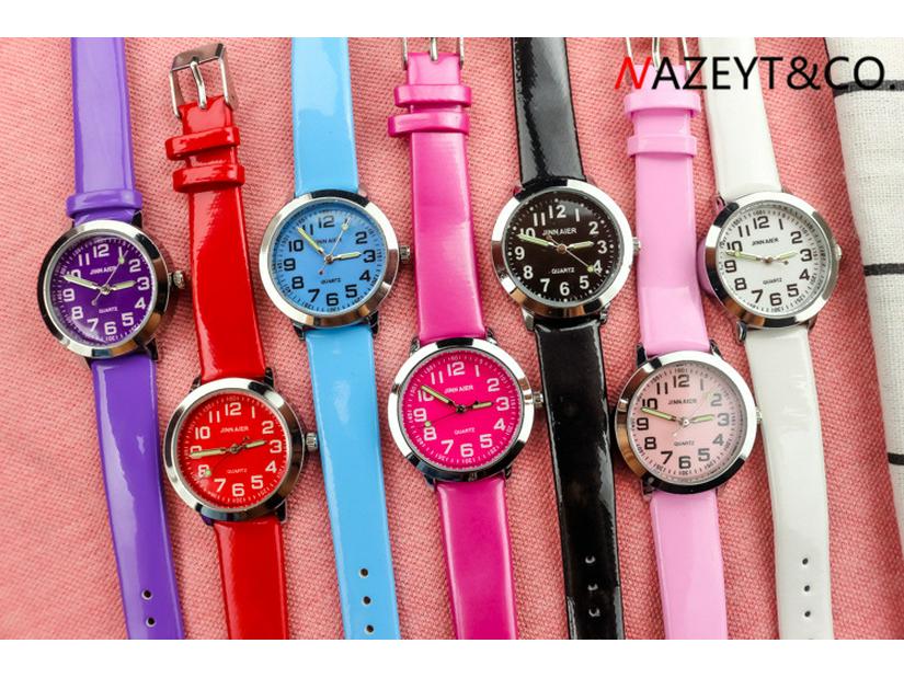 Kids' Educational Quartz Watch with Colorful Face, Luminous Hands, and Leather Strap