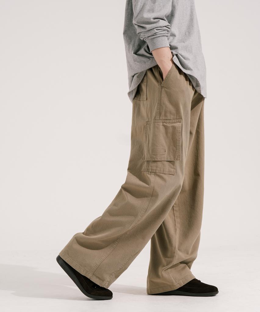 EZKATON Return Washed Elastic Waist Pants Beige Kmlp6864