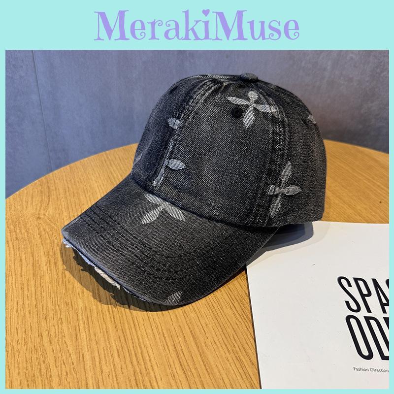 Retro Denim Washed Baseball Cap With Cross Print Design For Daily Wear Casual