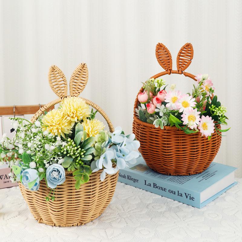 Multifunctional Woven Rattan Style Flower & Picnic Basket
