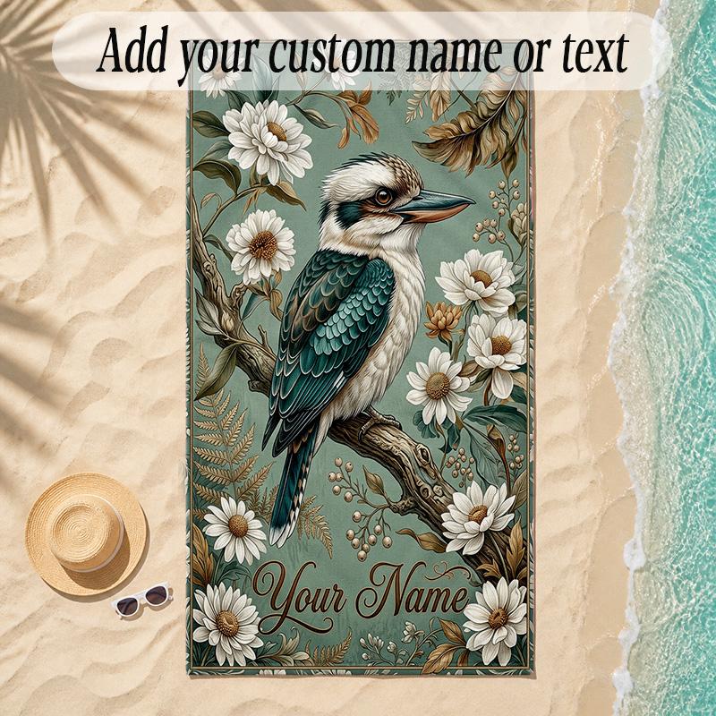 Birds Theme Soft Beach Towel Personalized Custom Name Text Towel Portable for Beach Pool Travel
