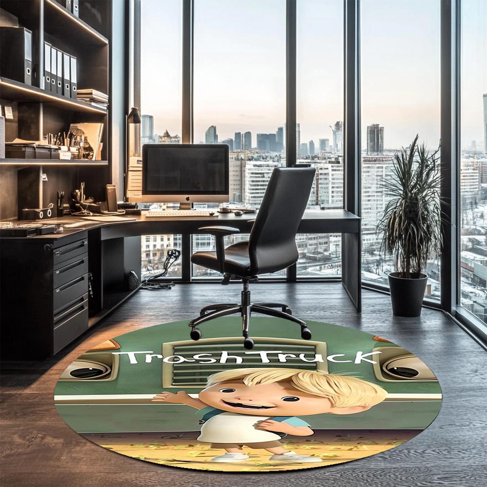 Trash Truck Printed Round Rug Carpet Chair Rug Area Rug Entryway Doormats,for Office Chair Living Room Bedroom Kitchen Room.