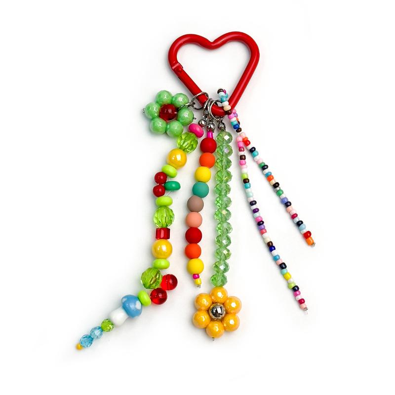 1Pcs Handbags Cellphone Chain Heart Keychain Heart Phone Charm Strap Beaded Phone Lanyard Cute Bag Pendant For Women
