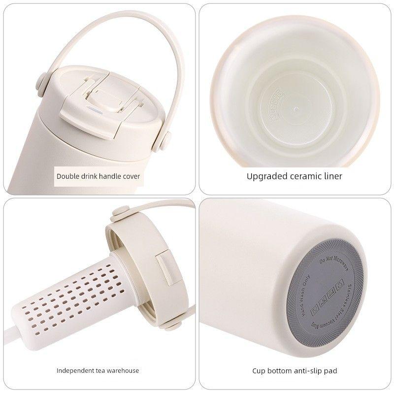 Ceramic Inner Coffee Cup with Handle, Large Capacity Thermos Cup, Portable Car-Mounted 30oz Car Ice Cup