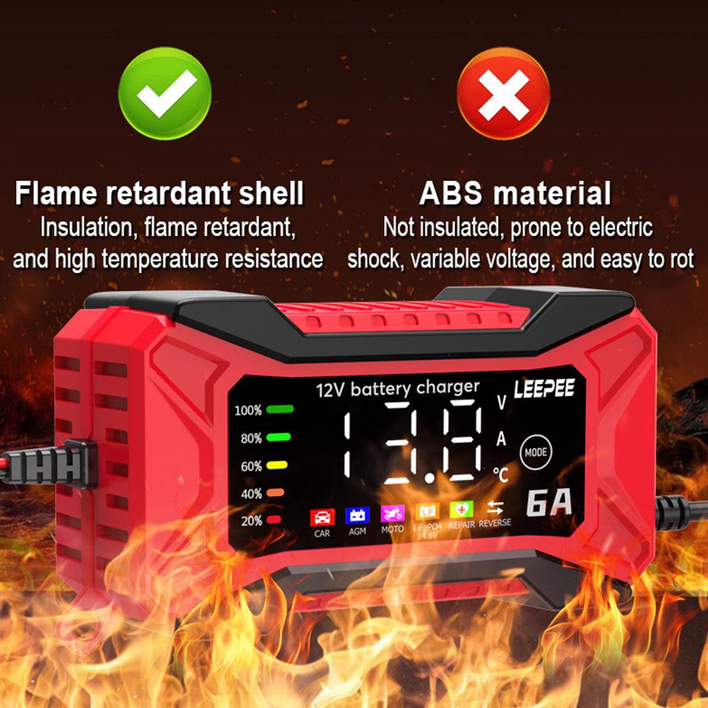Digital LCD Display 2025 Car Battery Charger Voltage Temperature Detection 12V 6A Intelligent Pulse Repair SUV Motorcycle Truck Overvoltage Protection