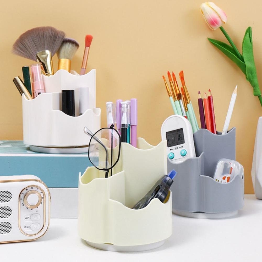 White Color Desk Organizers 3 Compartments Pencil Holder Makeup Brush Organizer  Office Use