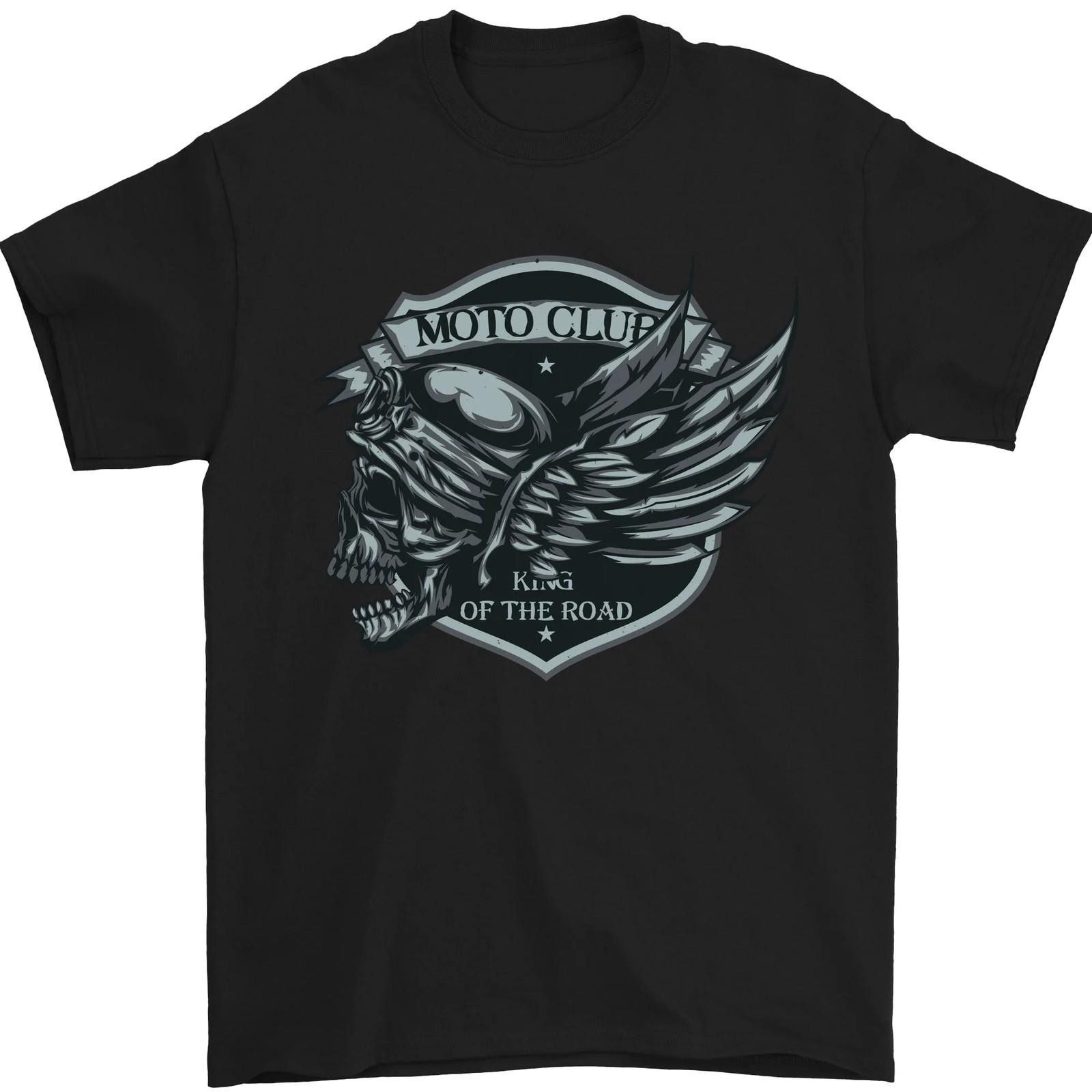 King of The Road Motorcycle Skull Biker T-Shirt 100% Cotton O-Neck Short Sleeve Summer Casual Mens T-shirt Rider Streetwear -... S разноцветный
