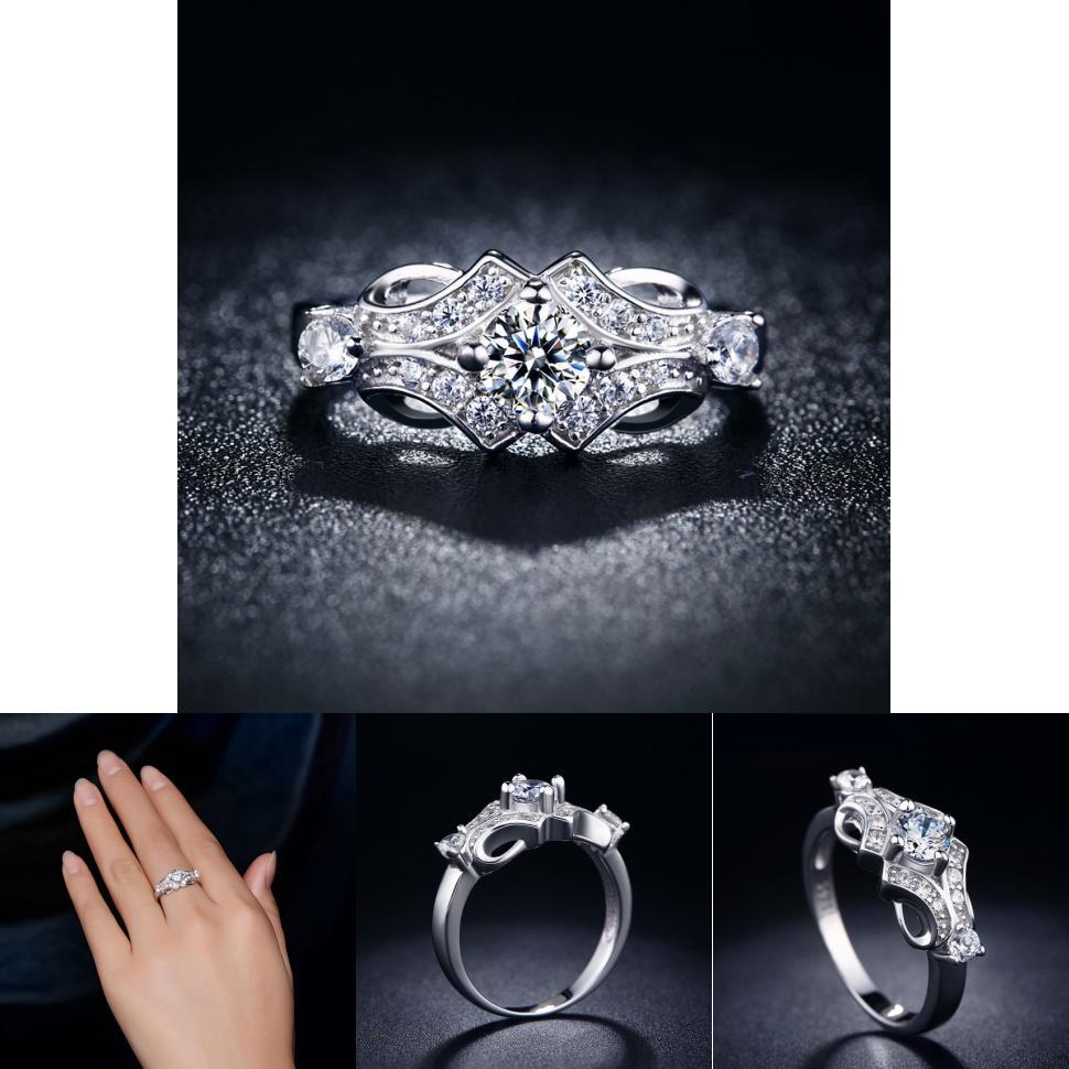 Elegant Women Round Cut Luxurious Crystal Ring For Wedding And Engagement