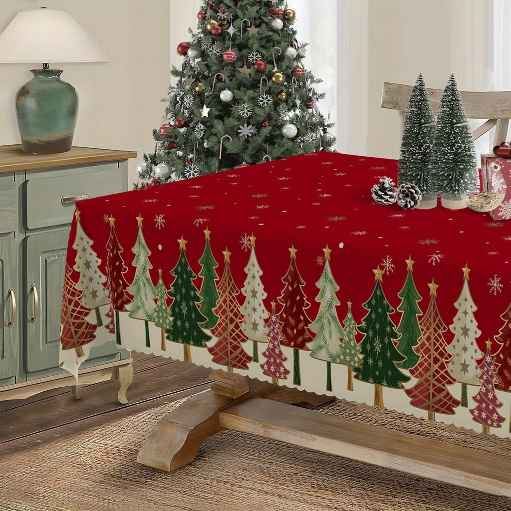 Merry Christmas Tree Snowflake Polyester Tablecloth For Table Decor Winter Xmas Kitchen Dining Table Cloth Christmas Decorations