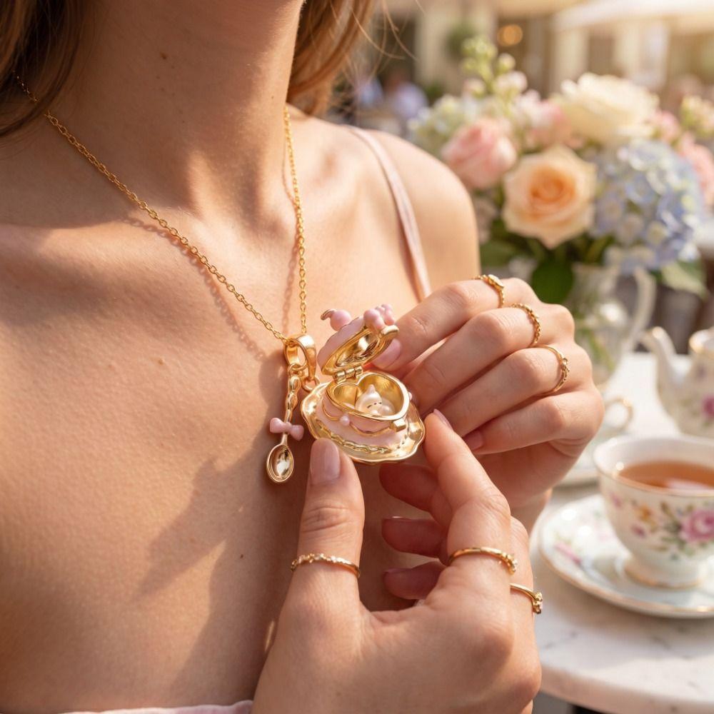 18K Gold Plated Teaspoon Pendant Necklace Animal Pendant Choker Sweater Shirt Accessories