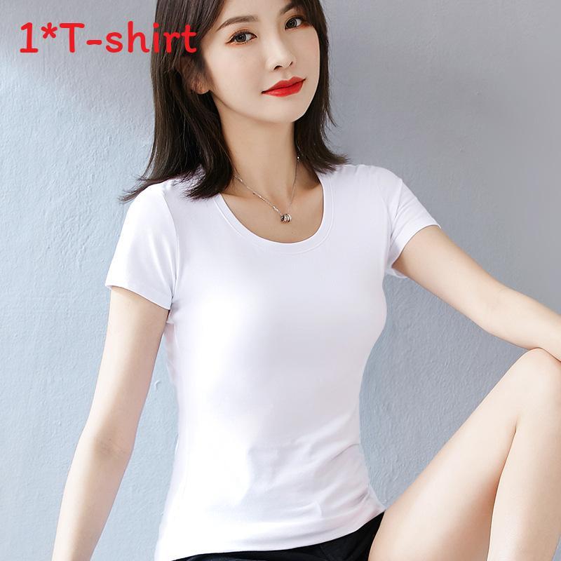 Camiseta para Mujer Casual de Manga Corta de Algodón con Empalme para Primavera