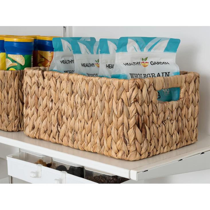 StorageWorks Wicker Storage Baskets for Shelves, Water Hyacinth Storage Baskets for Organizing, Wicker Basket for Bathroom Set of 3 (1PC Large, 2PCS