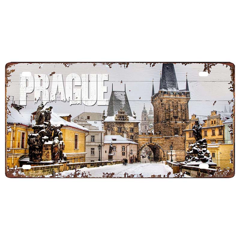 30X15CM Willkommen in Prag Vintage Metallschild Reisesouvenir Plakette für Wandkunst Geschäft Club Stadt Heimdekor DC-0984A