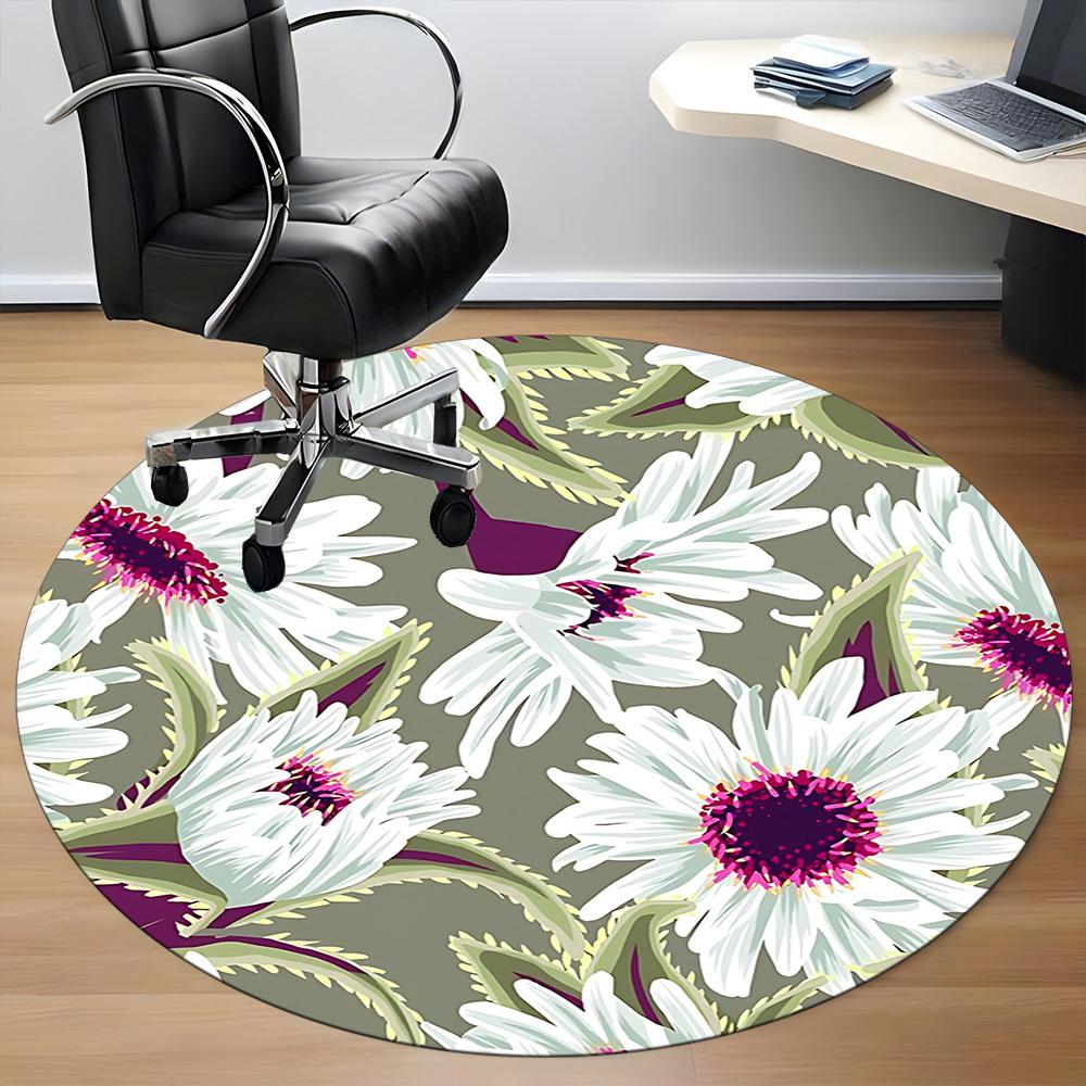 1 Stück runder Teppich mit Blumenmuster für das Büro, rutschfest, weich und langlebig, Büroteppich zur Innendekoration, perfekt für das Büro, schöne Dekoration yy2603230