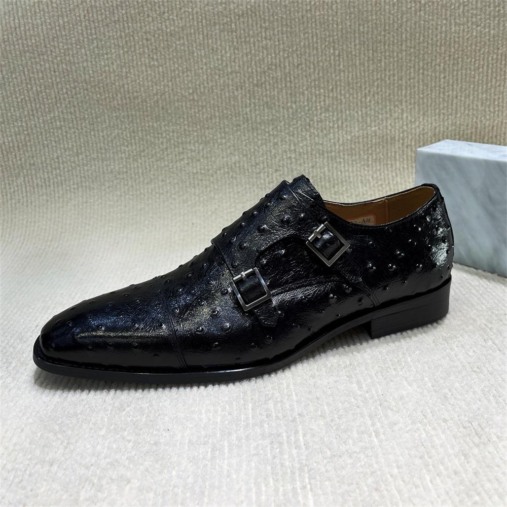 Fashion Men's Pointed Python Pattern Genuine Leather Monk Shoes Double Buckle Formal Shoes for Business Office And Banquet