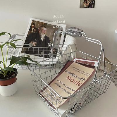 Nordic Iron Storage Basket Rack Hollow Metal Wire Cosmetic Desktop Organizer for Fruit Mini Supermarket Shopping Basket Decor