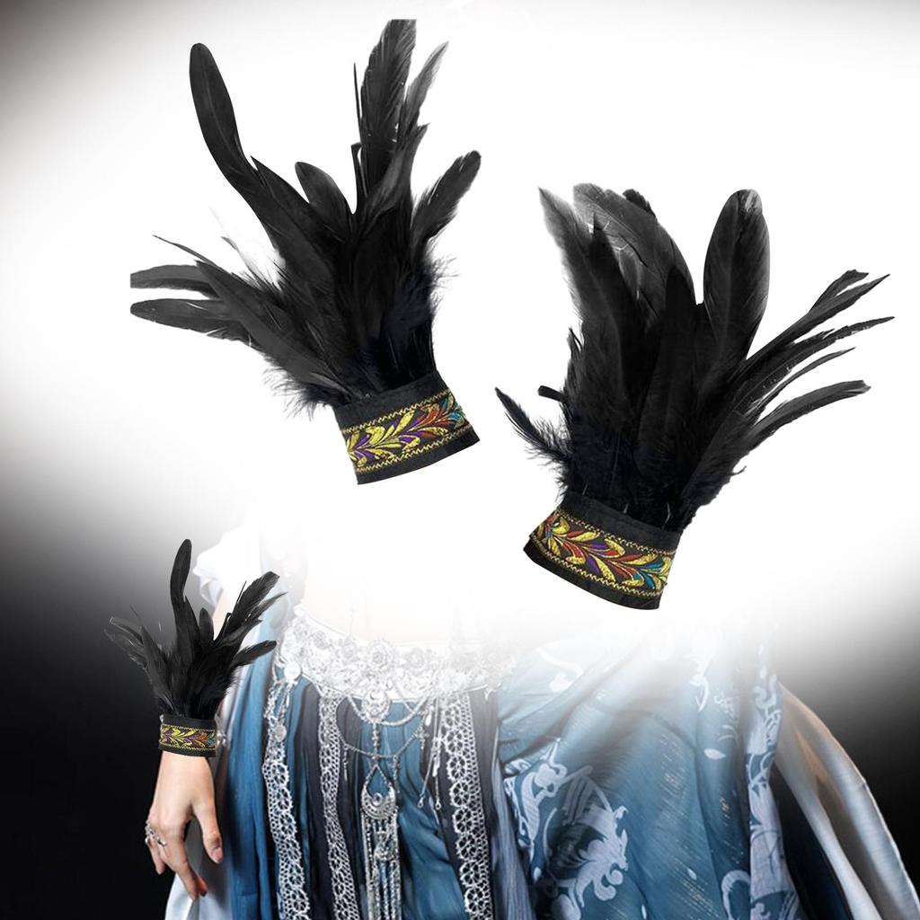 Feather Wrist Cuffs Feather Gloves Cuff Gothic Arm Warmers Faux Fur Sleeve for Halloween Costume Cosplay Decorations Masquerade