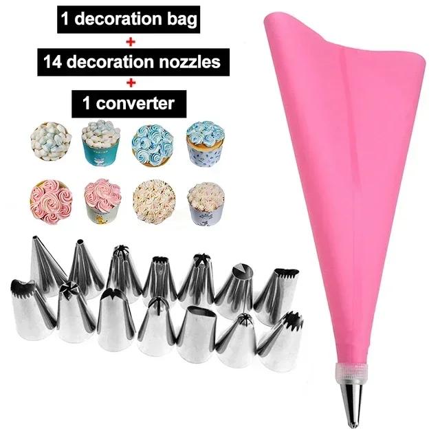 8/10/16Pcs/Set Silicone Pastry Bag Tips Kitchen Cake Icing Piping Cream Cake Decorating Tools Reusable Nozzle Set +1 Pastry Bags