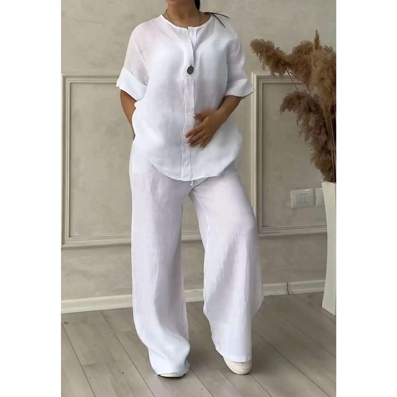 

Two-piece Set Plus Size S-5XL Shirt Outfit High Waist Loose Pants Casual Two-Piece Set White L